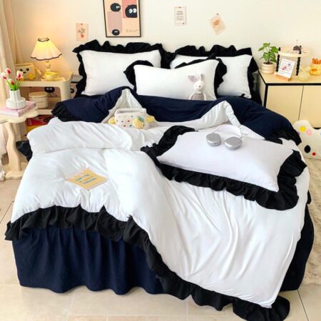 white and black ruffle duvet cover set