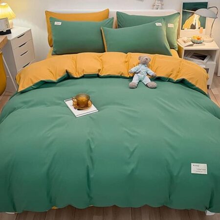 green and yellow reversible duvet set