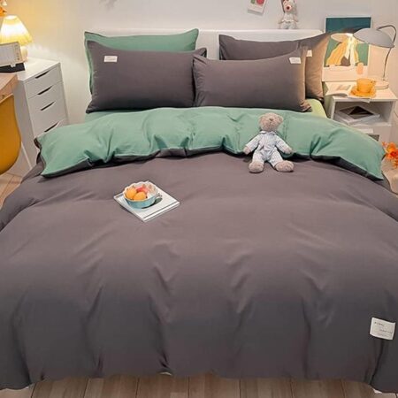 Grey and green reversible duvet set