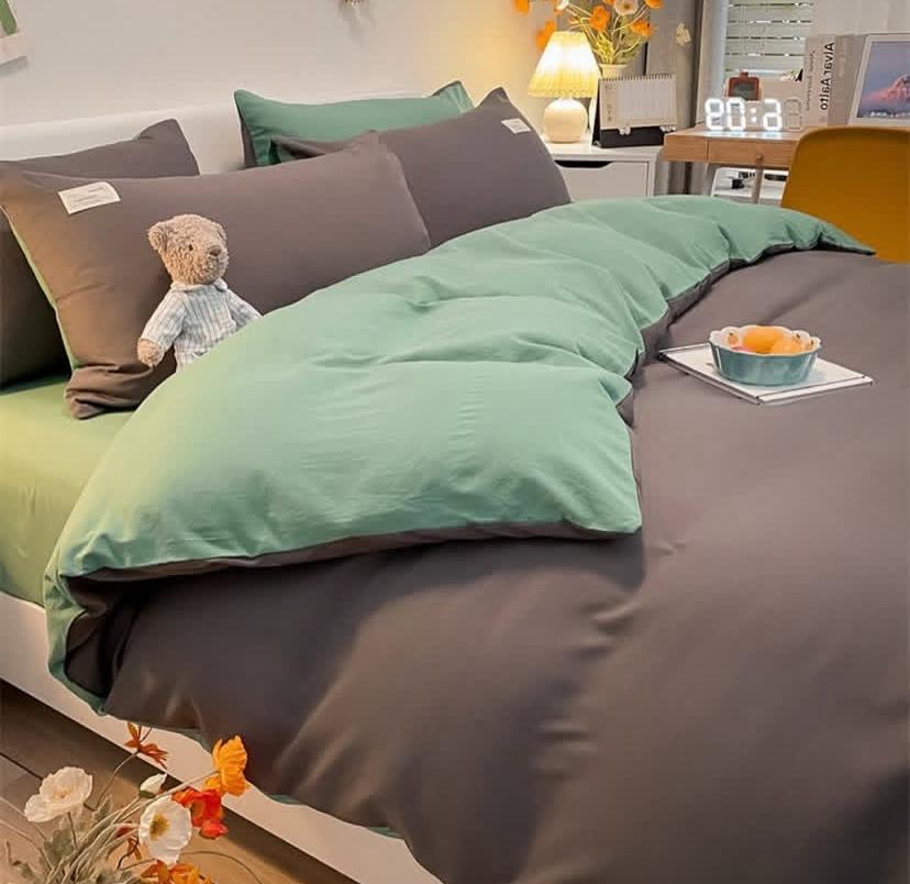 grey and green duvet set