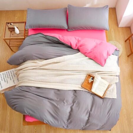 grey and pink revesible duvet set
