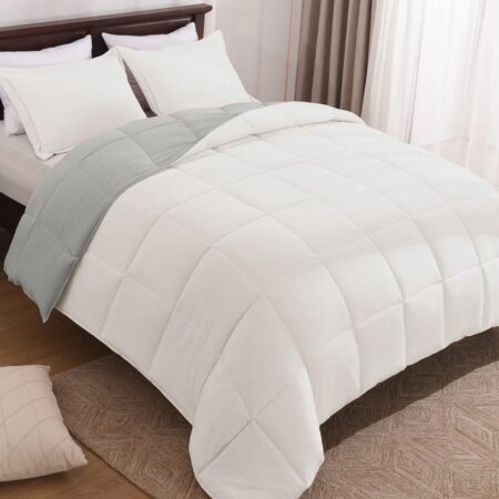 grey and white reversible duvet set