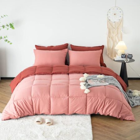 red and pink reversible duvet set