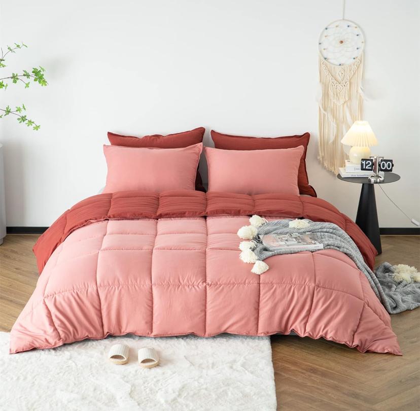 red and pink reversible duvet set