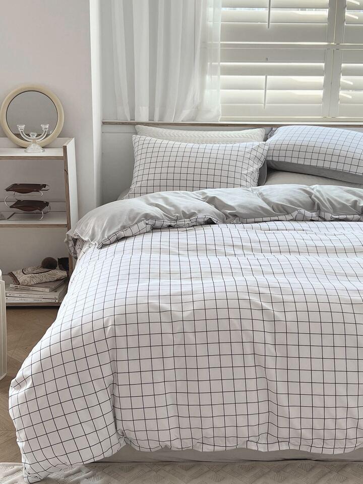 white grid duvet set